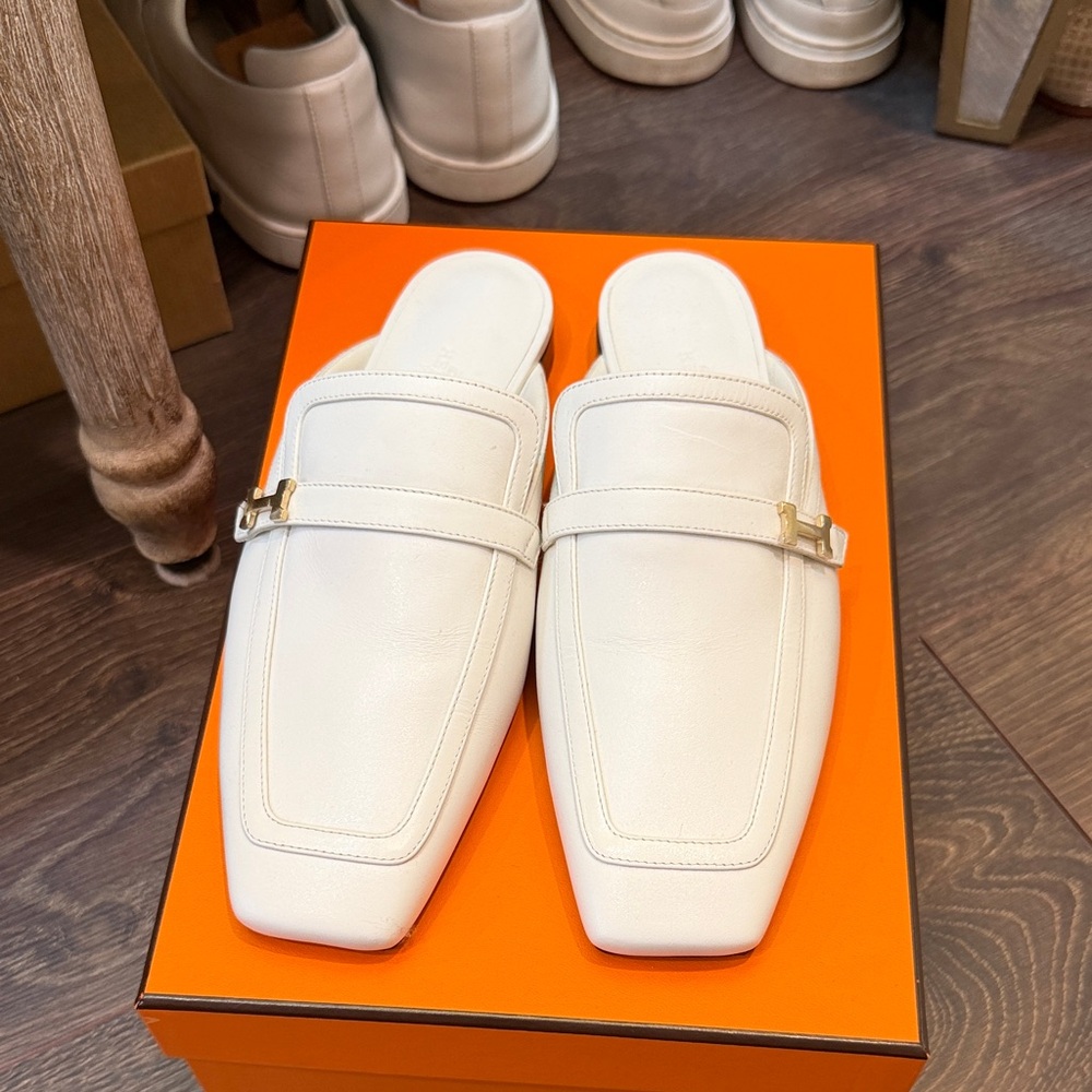 Hermes Groupie mule - Blanc Sz 37 BNIB
